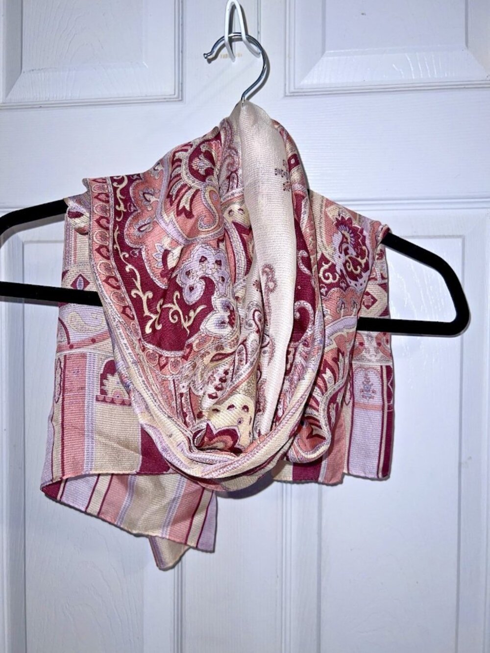 Vintage Pierre Cardin Paris Silk Scarf Coral Lilac Bouquet Watercolor Floral 35"